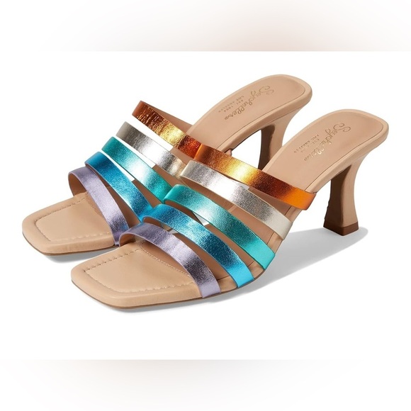 Seychelles Big Dream Rainbow Metallic Leather Heels Sz 9 Summer Bright Beachy - Picture 1 of 9